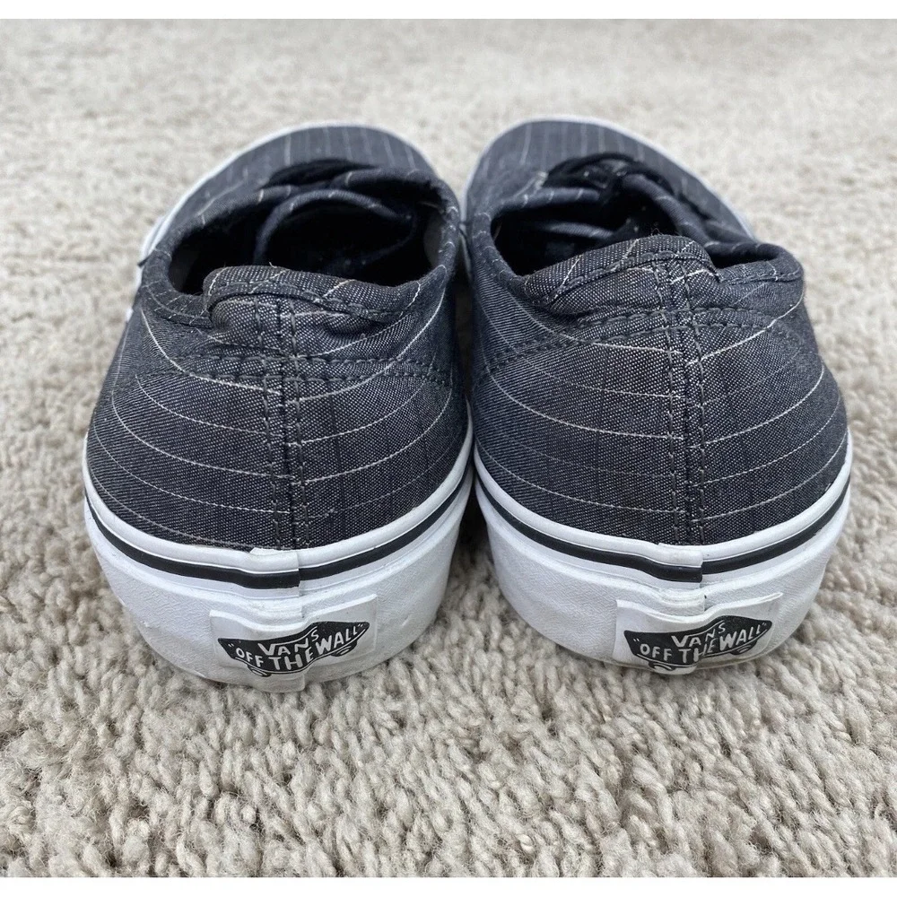 Vans Skate Shoes Mens  7  Womens 8.5 Low Top Gray‎ Pinstriped Lace Up Sneakers